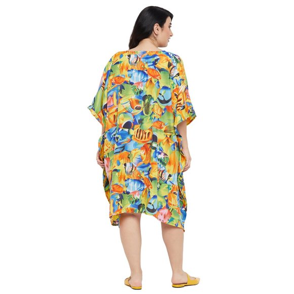 Women Plus Size Multicolor Short Kaftan Polyester Tunic Dress by Gypsie Blu - Picture 7 of 9